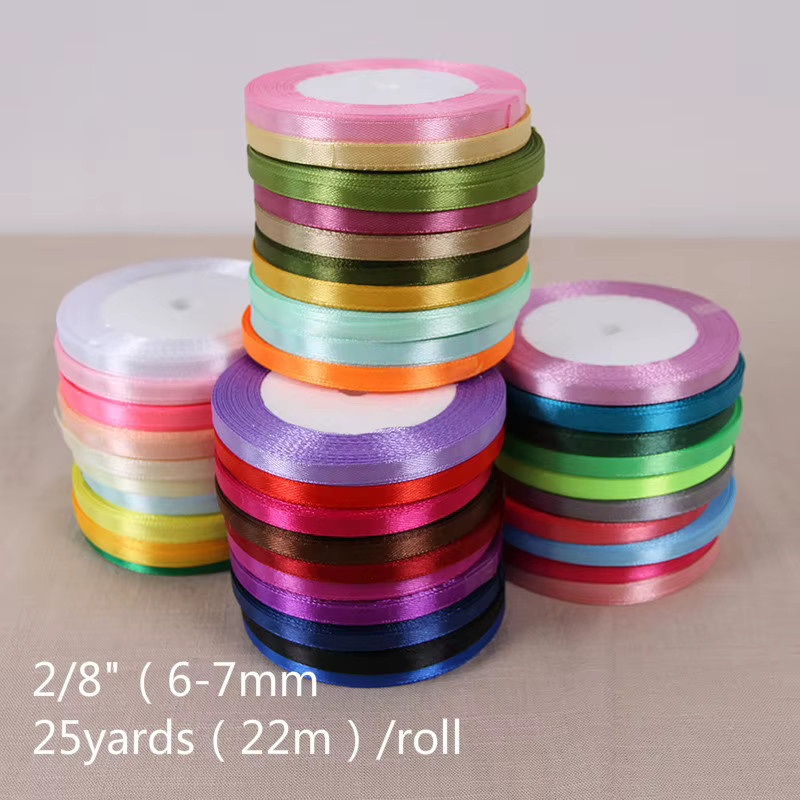 Merylover Einseitiges Seidensatinband Dekoratives Geschenkband für Hochzeit und Basteln, Breite: 6 mm, Länge: 25 Yards, Rosa - Bild 2