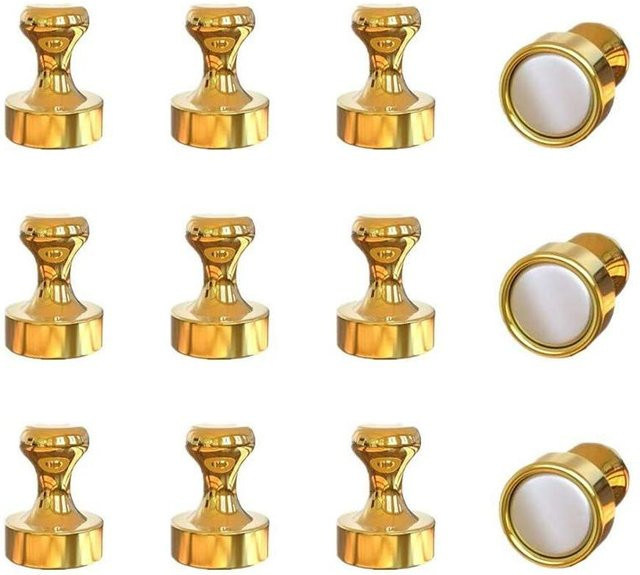 10 Stück WIKHOSTAR Magnetische Neodym Pinnnadeln in Gold aus Metall für Whiteboard und Kühlschrank - Bild 1