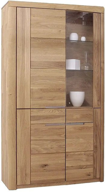 Vitrinenschrank Solido aus massiver Wildeiche in Braun mit Glastüren und Regalböden - Bild 1