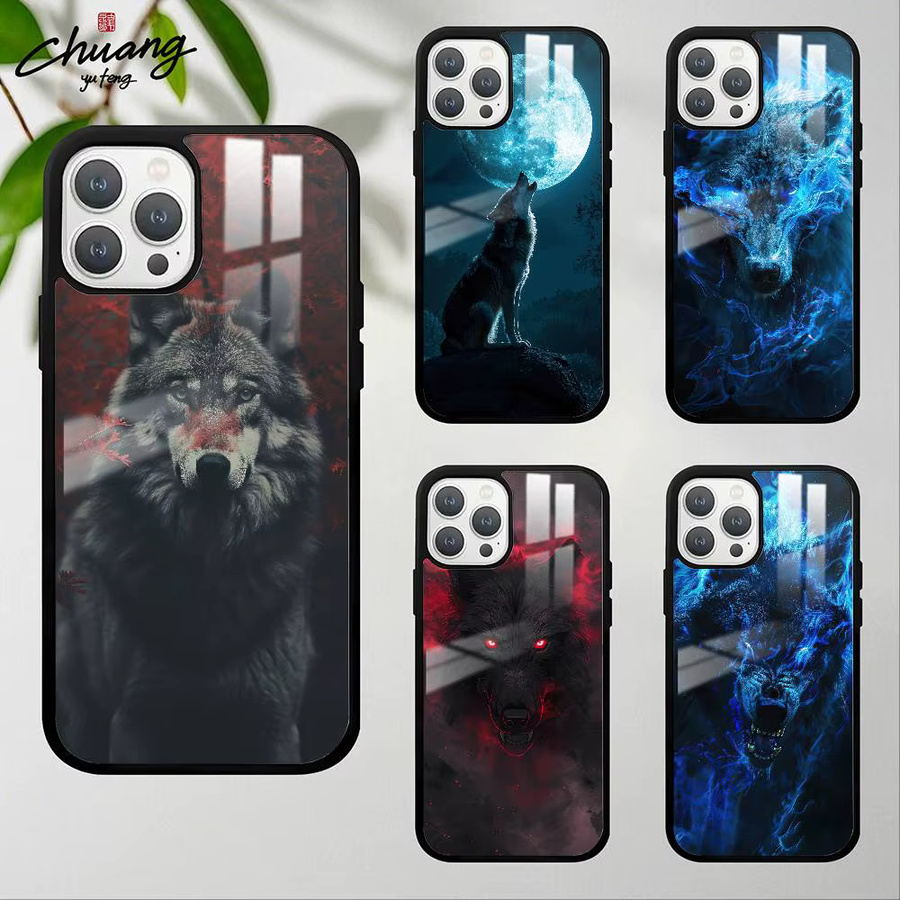 Angry Wolf Anime Handyhülle mit Glasstruktur für Apple iPhone 11 12 13 14 15 16 Pro Max Plus, Multicolor - Bild 2