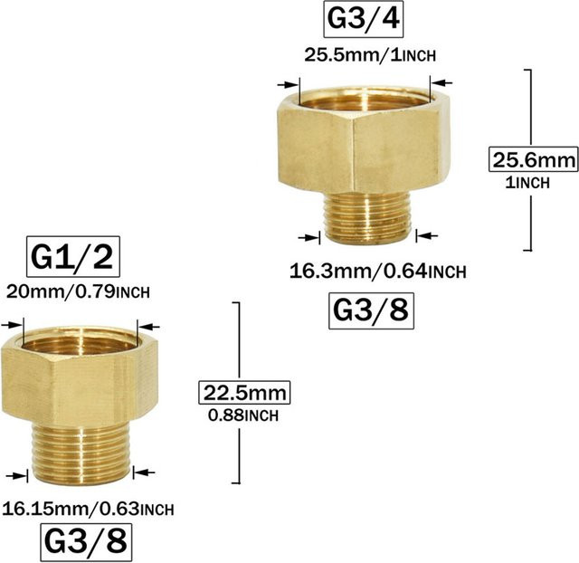 WYZXM Reduzierkupplung aus Messing und Kupfer mit G1/2 G3/4 Innengewinde auf 3/8 Zoll Außengewinde Stecker in Gold - Bild 1