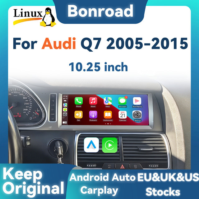 Bonroad Multimedia-Autoradio-Player mit 10,25 Zoll Display für Audi Q7 2005-2015, Wireless CarPlay, Android Auto, Airplay und GPS, Schwarz - Bild 1