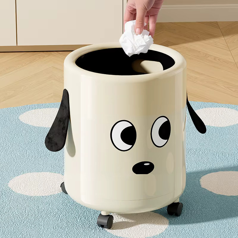 UFORU Niedlicher Hunde-Mülleimer mit Rollen und herausnehmbarem Inneneimer aus Kunststoff für Badezimmer, Küche und Wohnzimmer - Bild 3