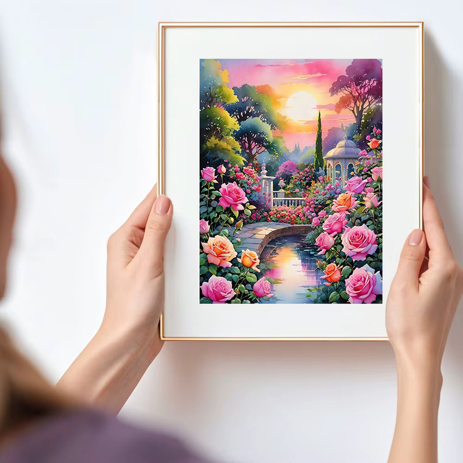 Huacan Diamantgemälde Sonnenuntergang Garten Landschaftskunst mit Rundbohrern, Multicolour, B/H: 30 x 20 cm - Bild 3