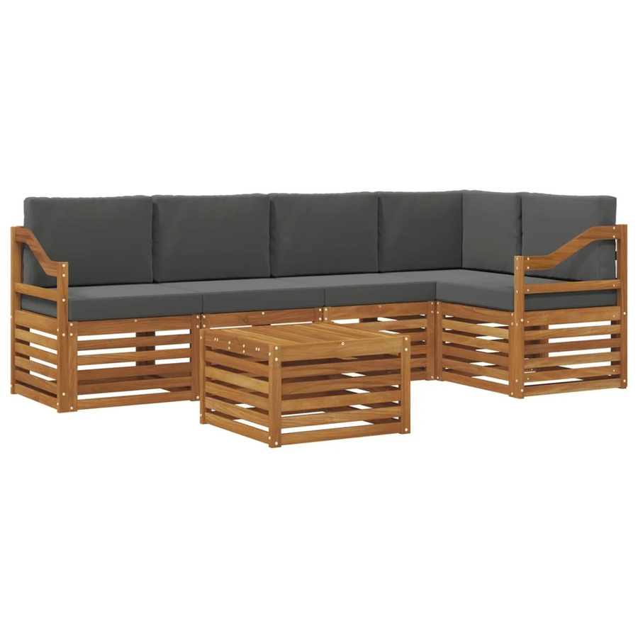 vidaXL Gartenmöbel Set 6-teilig aus Akazienmassivholz in Anthrazit und Beige mit L-Form, Eckelement und Couchtisch - Bild 2
