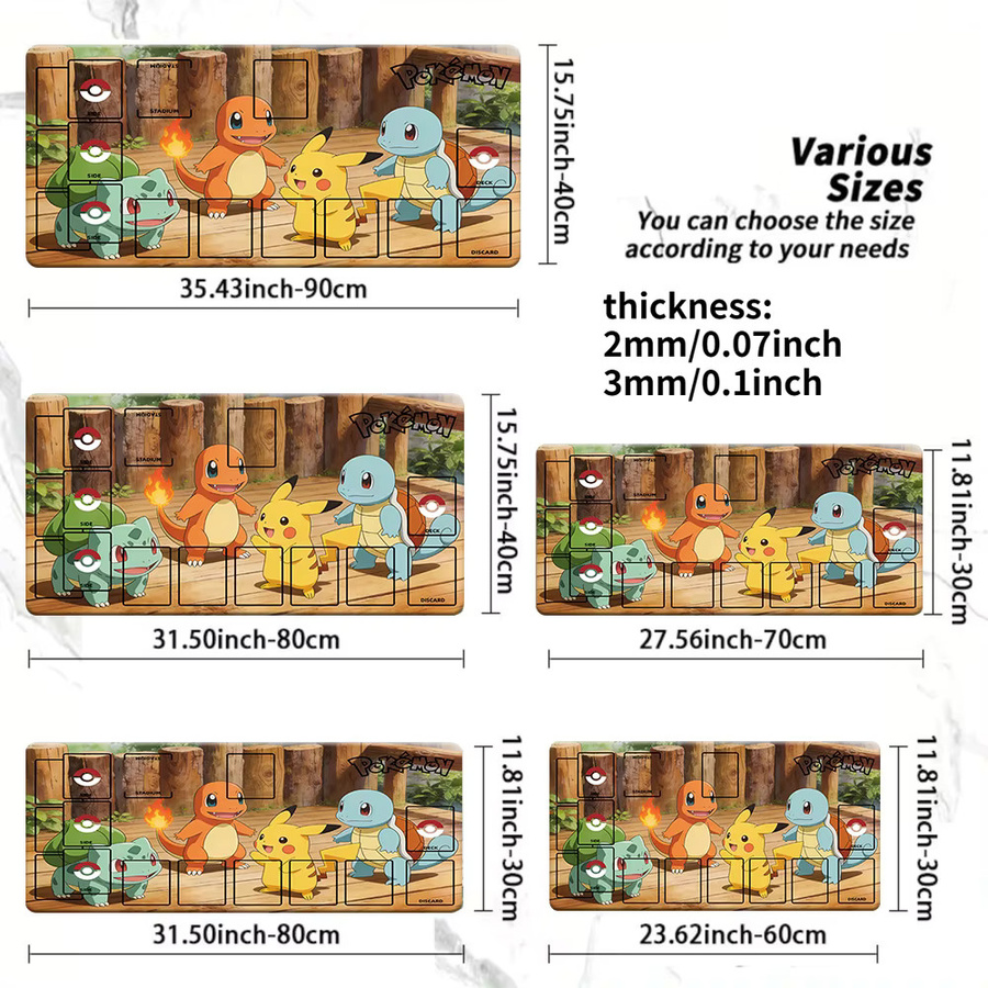 Potdemiel Pokemon Kanto Starter TCG Spielmatte mit Pikachu, Charmander, Squirtle und Bulbasaur, Schreibtischunterlage und Gaming-Mauspad, Mehrfarbig - Bild 5