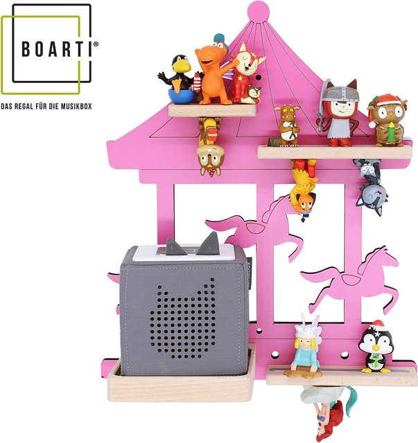 BOARTI Kinderregal Karussell aus Holz als hängendes Wandregal für Toniebox und Tonie Figuren mit Magneteinsätzen, H x B x T: 41 x 35 x 19 cm - Bild 1