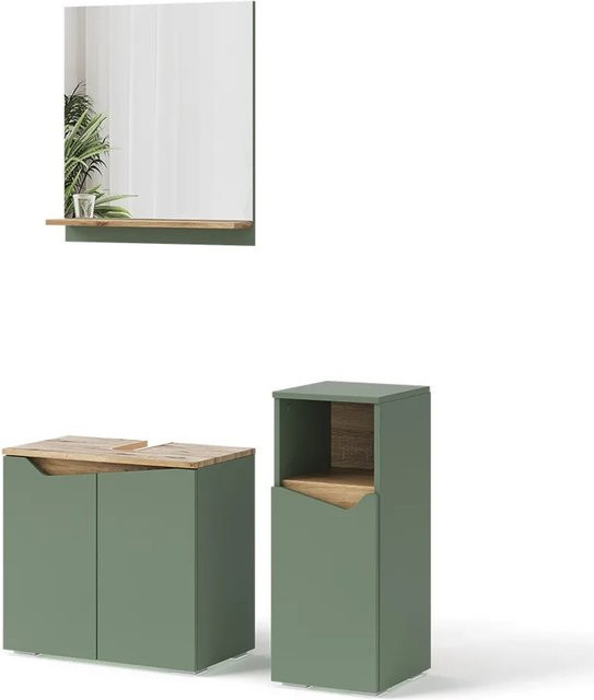Vicco Badmöbel-Set Marelle in Grün/Artisan, modernes 3-teiliges Set bestehend aus Waschtischunterschrank, Spiegelschrank und Midischrank - Bild 1