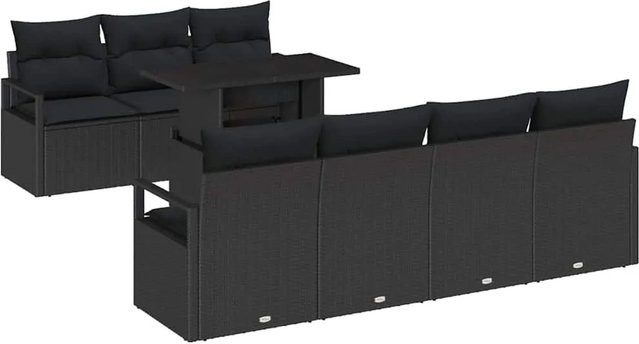 vidaXL Gartensofa-Set aus Poly-Rattan in Schwarz mit 8 Teilen, inklusive Kissen und integriertem Stauraum - Bild 1