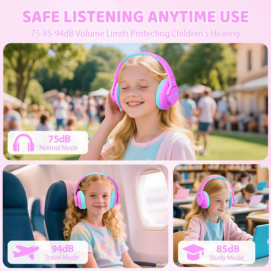 Steellumen ANC Kinder-Kopfhörer kabellos mit Geräuschunterdrückung und Bluetooth in Pink - Bild 3