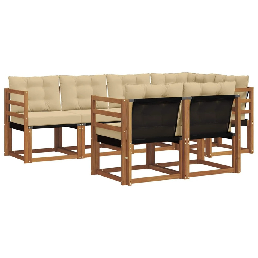 vidaXL Outdoor-Sofagarnitur 7-teilig aus Akazienholz mit Textilene und Kissen in Natur und Beige - Bild 2