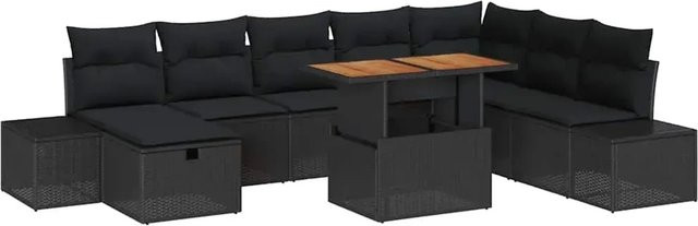 vidaXL Garten-Sofa-Set aus Polyrattan in Schwarz mit 9 Teilen und Kissen inklusive Stauraumfunktion - Bild 1