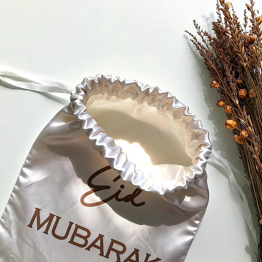 5 Stück Eid Geschenktüten mit Kordelzug in Weiß für Ramadan und Eid Al-Adha, B: 13,0 cm, H: 18,0 cm - Bild 2