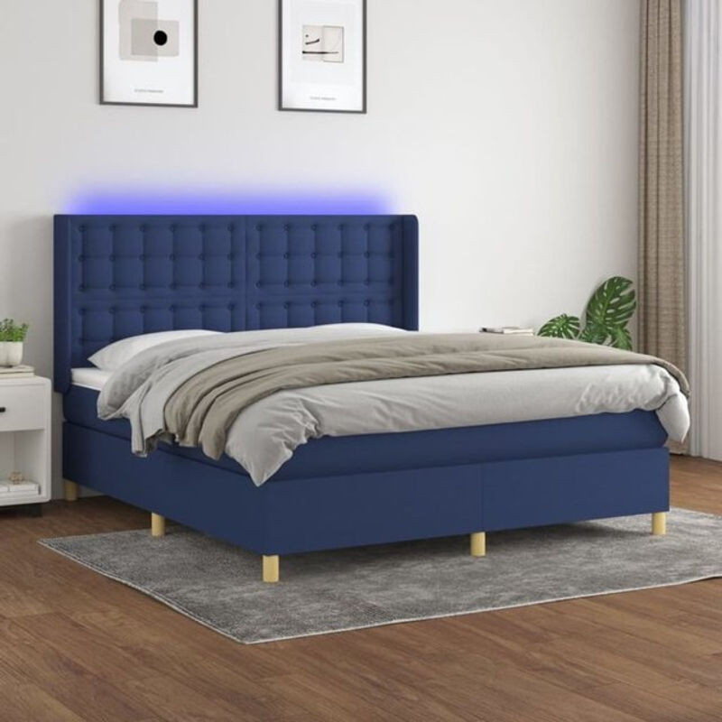 vidaxl Boxspringbett mit Matratze in Blau und Weiß aus Stoff, B/T/H: 160 x 200 x 118 cm - Bild 1
