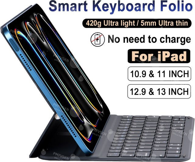 PMFVSKN Ultradünne Smart-Tastaturhülle für iPad Air 11 und 13 (2024/2025), iPad Pro 11 und 12,9/13 Zoll, Cover Folio mit russischer Tastatur, Schwarz - Bild 1