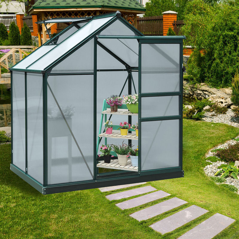 Outsunny Gewächshaus aus Aluminium mit Dachfenster, Tür und Fundament, begehbares Pflanzenhaus aus witterungsbeständigem Polycarbonat - Bild 2