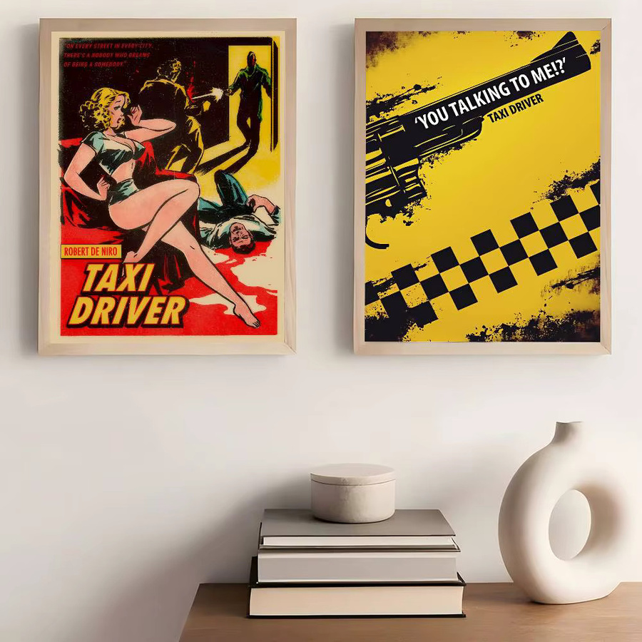 Taxi Driver Retro Whitepaper-Poster als wasserfester Papieraufkleber in Weiß für ästhetische Wandgestaltung - Bild 4