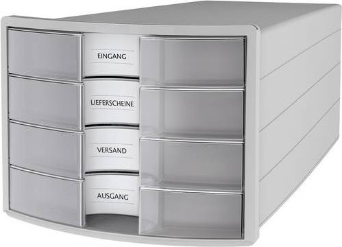 HAN Impuls 2.0 Schubladenbox für DIN A4, 4 Schubfächer, lichtgrau/transparent, geschlossen und stapelbar - Bild 1