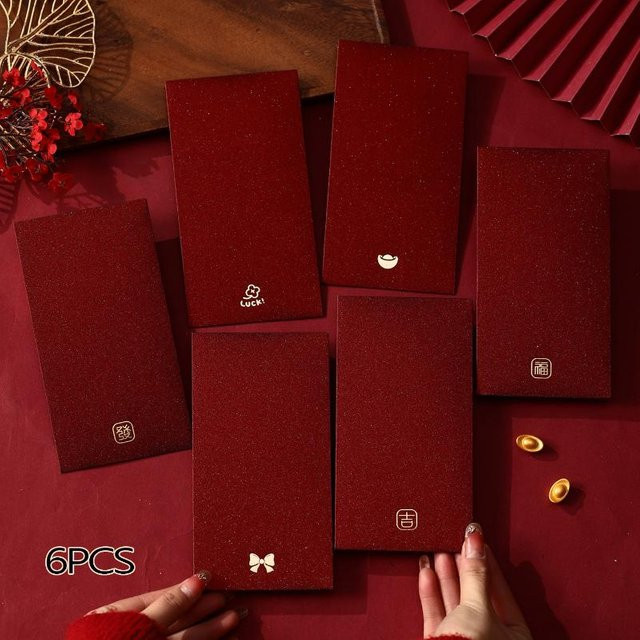 6 Stück rote Umschlagtaschen aus Papier für Glücksgeld zu Anlässen wie Neujahr, Geburtstag oder Hochzeit - Bild 1