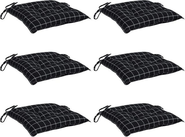 6er Set vidaXL Stuhlkissen in Schwarz-weiß mit Karomuster aus wasserabweisendem Oxford-Gewebe, B/T/H: 50 x 50 x 7 cm - Bild 1
