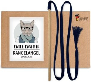 Kater Kasimir Rangelangel, Spielangel für Katzen, Buchenholz, Baumwollband, dunkelblau - Bild 1