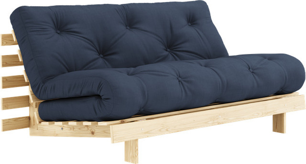 Karup Roots 160 Schlafsofa in Blau, Polsterstoff mit verstellbarer Kopfstütze und Holzdesign, B/T/H: 160 x 200 cm