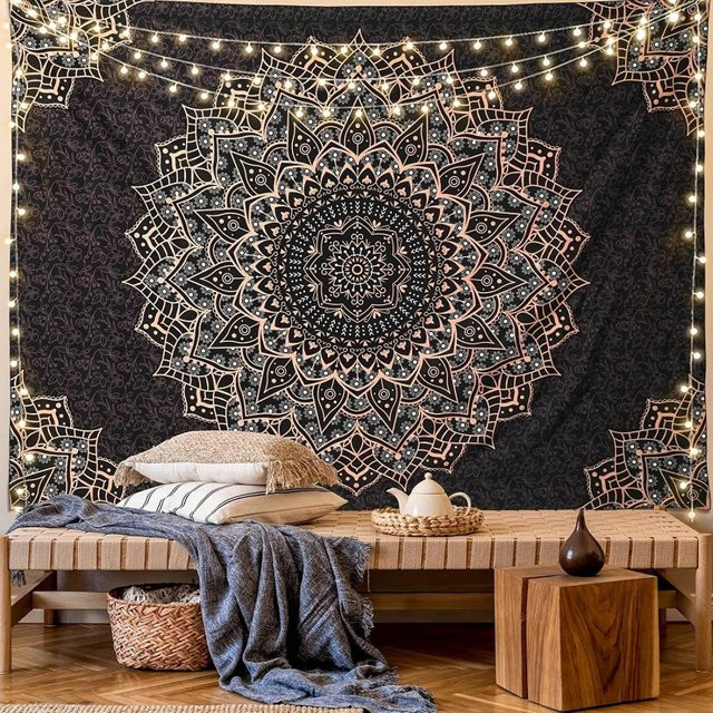 VIKAMA Mandala Wandteppich im Boho-Stil mit geometrischem Design, B/H: 60 x 40 cm - Bild 1