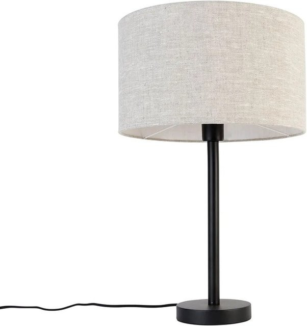 QAZQA Moderne Tischlampe Simplo in Schwarz mit hellgrauem Bouclé Schirm aus Stahl - Bild 1