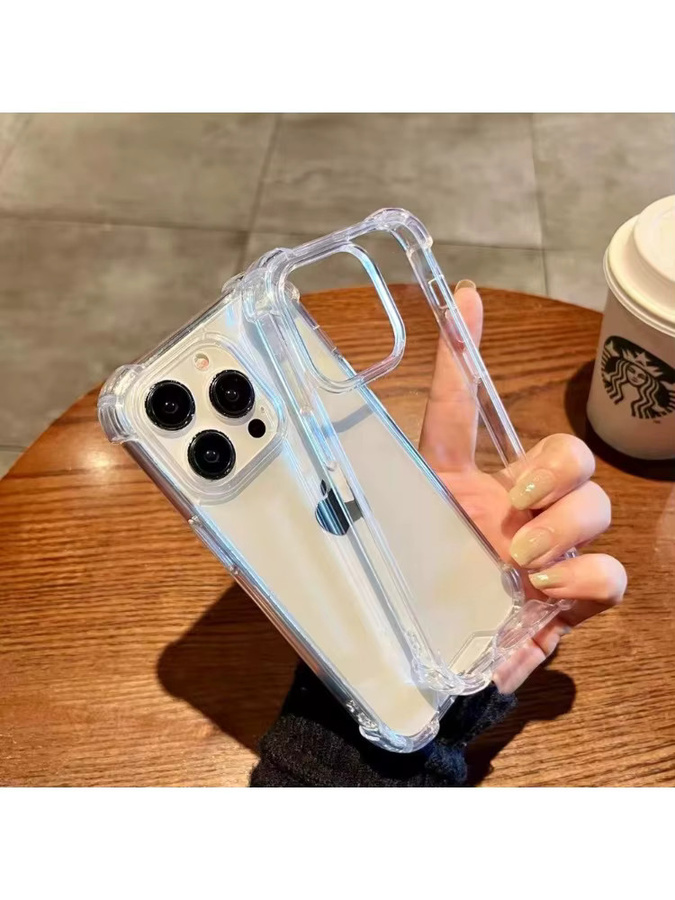 Stoßfeste Handyhülle mit 4-Eck-Airbag-Design und erhöhten Kanten in Transparent für iPhone 12 bis iPhone 17 Pro Max Plus - Bild 4
