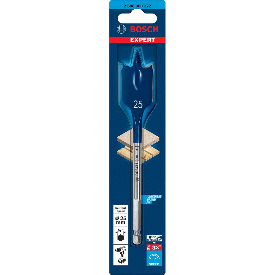 Bosch Expert Selfcut Flachfräsbohrer für Holz, Blau, Durchmesser: 25 mm, Länge: 152 mm - Bild 2