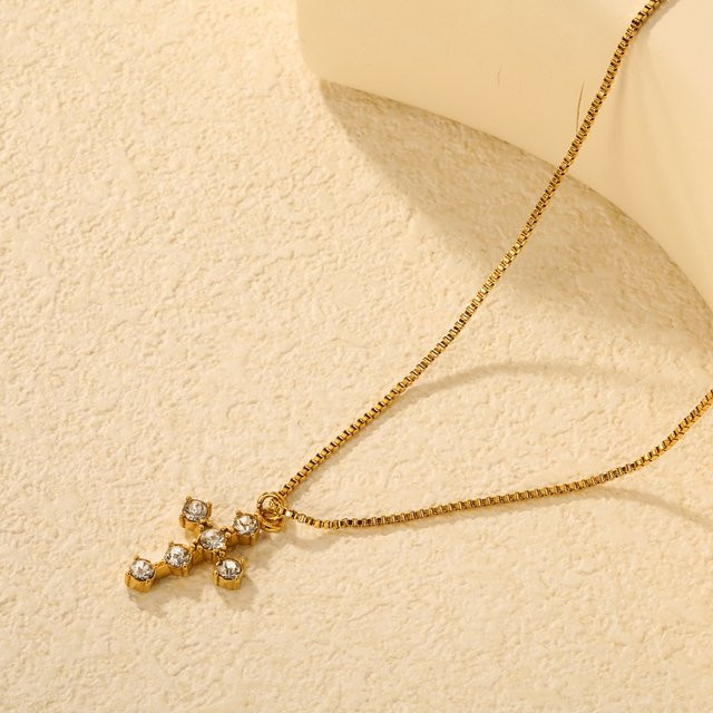 LUXUKISSKIDS Halskette, Kreuz Anhänger, Diamant, Edelstahl, Unisex, Gold - Bild 1