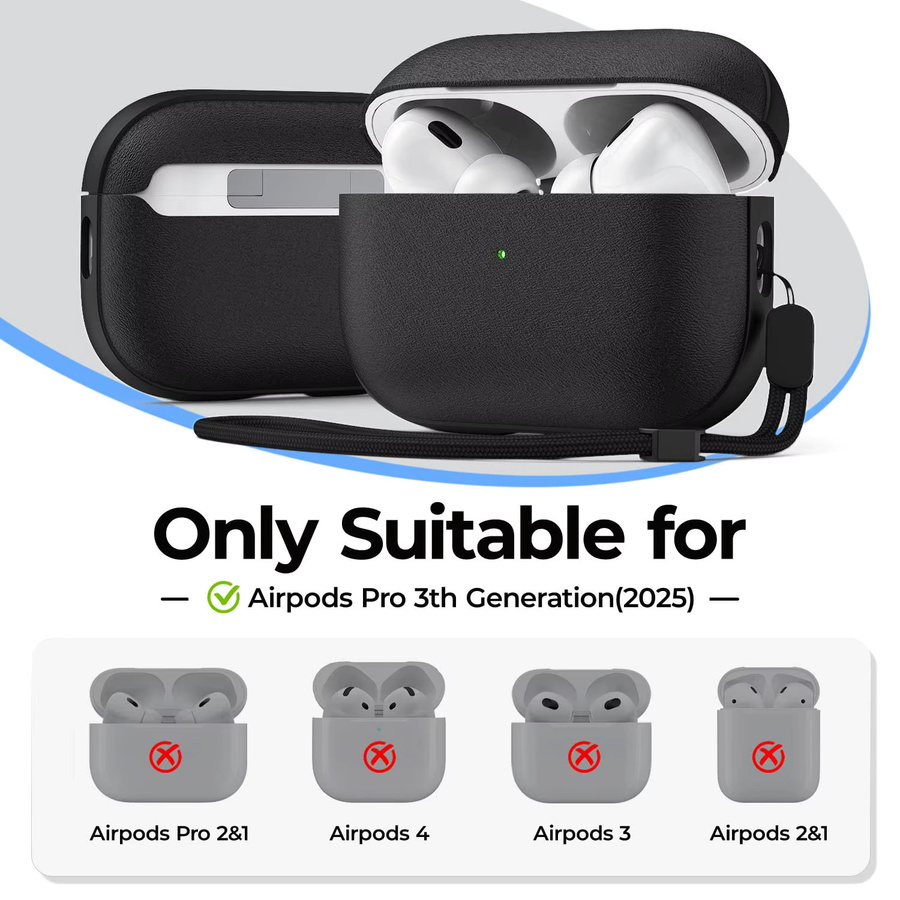 Leder Schutzhülle für Apple AirPods Pro 3 mit Lanyard in Schwarz oder Grün - Bild 2
