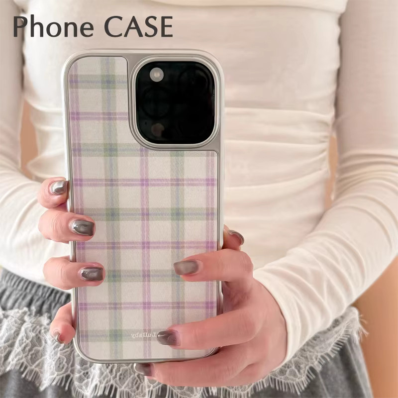 Minimalistische iPhone Handyhülle aus Epoxidharz mit Gittermuster und Silberkante in Rosa für iPhone XR bis iPhone 17 Pro Max - Bild 2