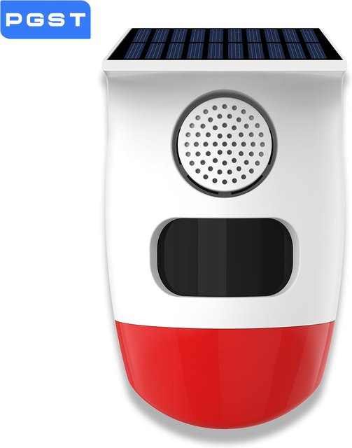 PGST Solarbetriebener Alarmmelder mit 120dB Sirene und PIR Infrarot-Bewegungssensor für den Outdoor-Einsatz, wasserdicht - Bild 1