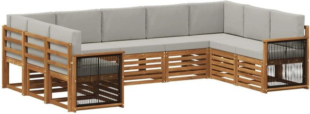 vidaXL Ecksofa Set in L-Form aus Massivholz Akazie mit Kissen in Grau und Natur - Bild 1