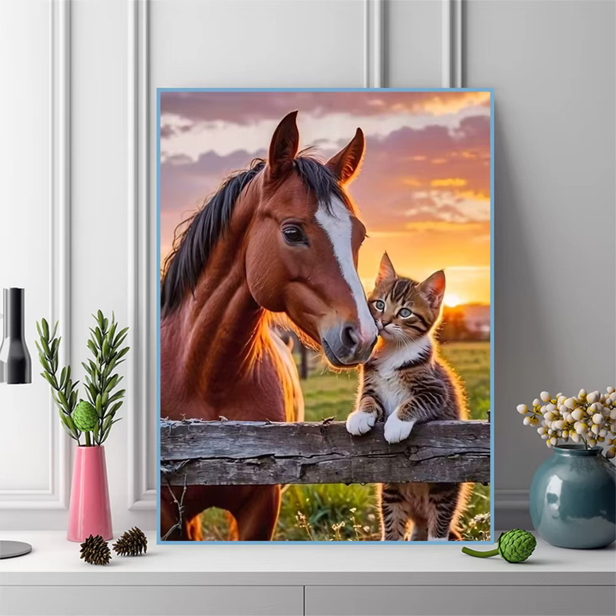 Momoart Diamant-Mosaik DIY Bild Pferd und Katze als Strass-Stickerei in Multicolour, B/H: 20 x 30 cm - Bild 3