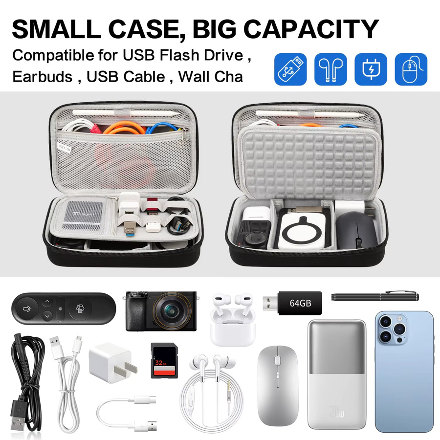Elektronik-Organizer Hülle in Schwarz für Powerbank, Ladegeräte, Kabel und Speicherkarten - Bild 2