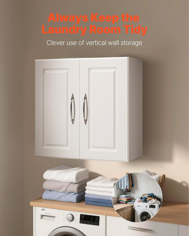 Buying Solutions MB Wandschrank für Waschküche, Küche und Bad in Weiß mit 2 Türen und verstellbarem Einlegeboden, Breite: 60 cm, Tiefe: 30 cm, Höhe: 22,5 cm - Bild 2