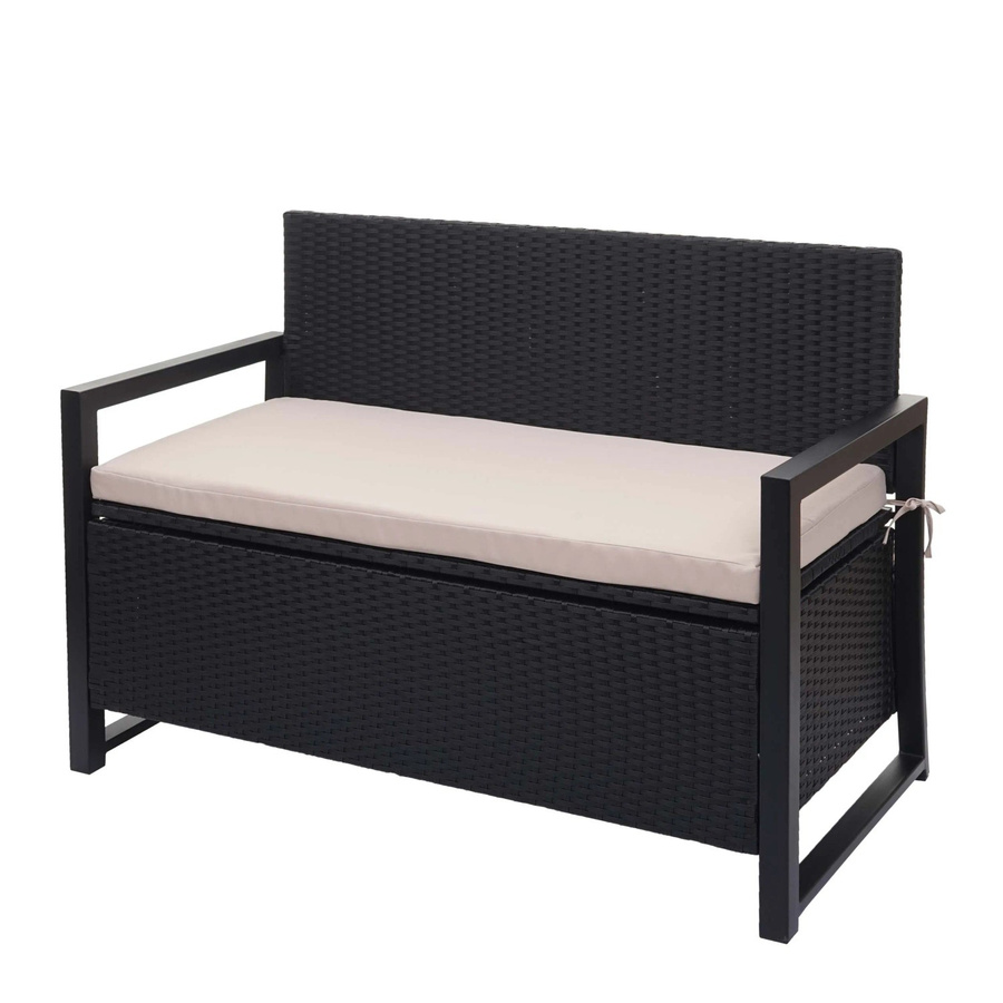 MCW Poly-Rattan 2er Sitzbank F39 als Gartenbank und Truhenbank mit Staufach in Anthrazit inklusive beiger Kissen - Bild 2