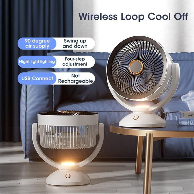 BC Electrical Appliances Tragbarer Tischventilator mit Nachtlicht und Luftzirkulation in Weiß - Bild 1