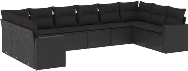 vidaXL 10-teilige Garten-Sofagarnitur in L-Form aus Polyrattan mit Kissen in Schwarz - Bild 1