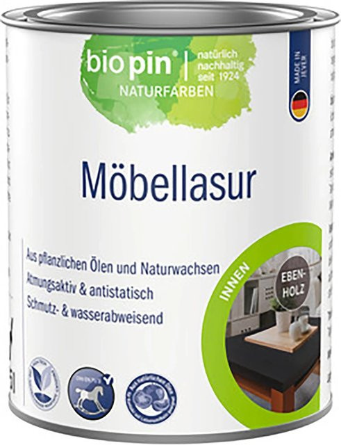 biopin Möbellasur Ebenholz Wasserbasiert Satinmatt 0,375 l - Bild 1
