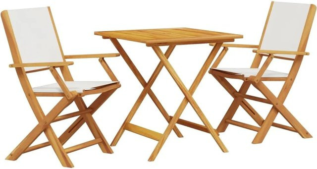 vidaXL 3-tlg Bistro-Set aus Akazien-Massivholz und Stoff in Cremeweiß für Garten, Hinterhof oder Balkon - Bild 1