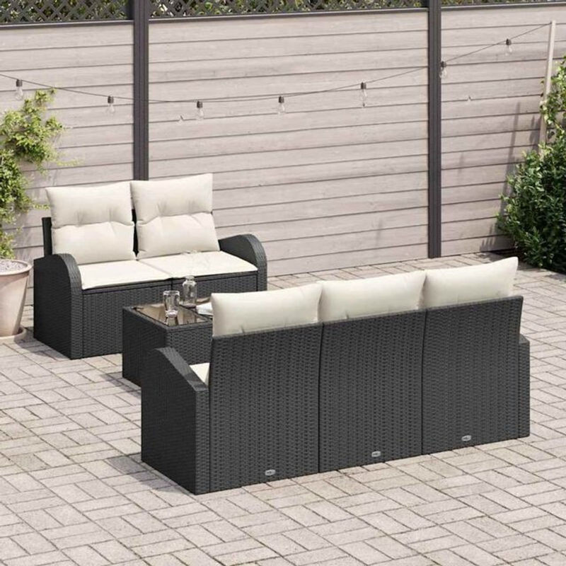 Vidaxl Garten-Sofa-Set mit 6 Kissen aus Rattan und Metall in Schwarz und Creme, B/T/H: 55 x 55 x 37 cm - Bild 1