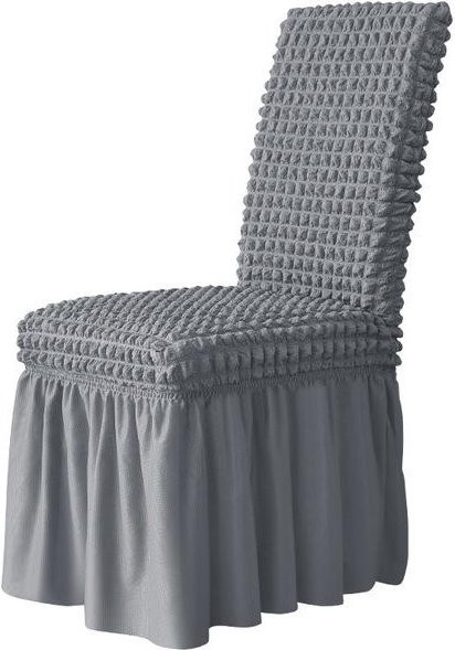 Dehnbarer Seersucker Stuhlbezug mit Schürze und hoher Rückenlehne in Grau für Esszimmer und Bankette - Bild 1
