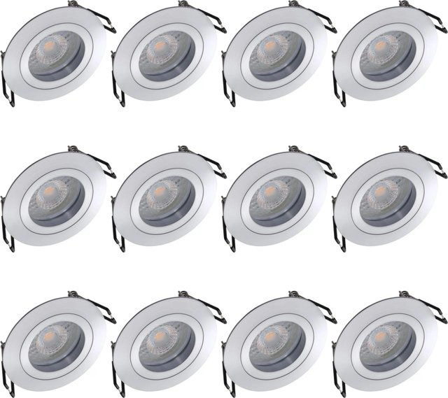 Oktaplex 12er Set Lyon LED Einbauleuchten aus Aluminium, rund, dimmbar, Warmweiß 2700K, Silber/Weiß - Bild 1