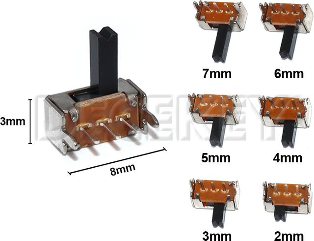 DECEKEY Set 20 Stück SK12D07VG4 Miniatur-Schiebeschalter 3-polig 1P2T SPDT mit Seitenknopf in Schwarz, 6 Größen - Bild 1