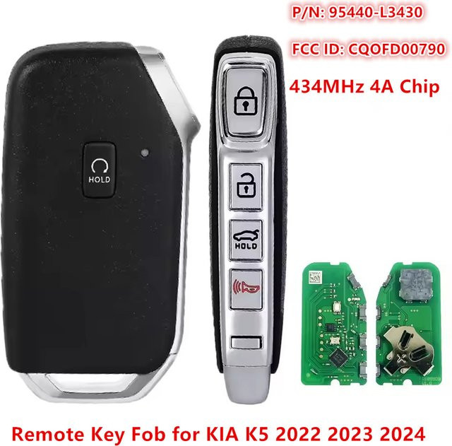Smart Keyless Proximity Remote Key Fob für KIA K5 Modelljahre 2022 bis 2024, 433 MHz, 4A Chip, Schwarz, Teilenummer 95440-L3430 von keyecu - Bild 1