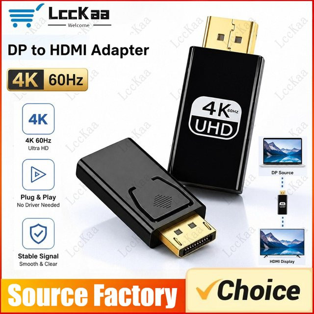 LccKaa DisplayPort zu HDMI Adapter Konverter für 4K UHD @ 60Hz in Schwarz - Bild 1