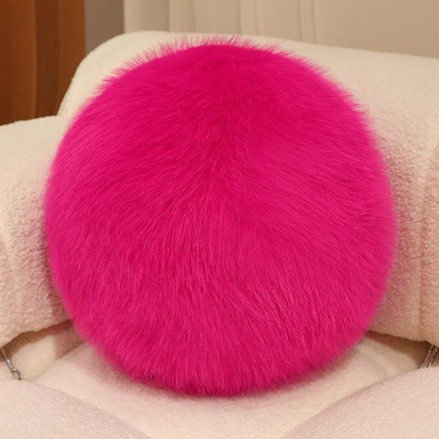 Rundes Kunstpelz-Kissen in Pink, weiches Plüschkissen für Sofa und Bett, Durchmesser: 30 cm - Bild 1